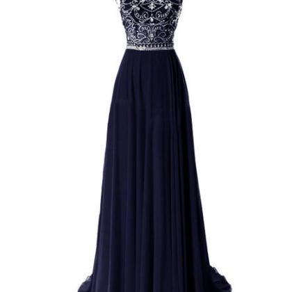 A-line Prom Dress 2017 Scoop Cap Sleeve Backless..