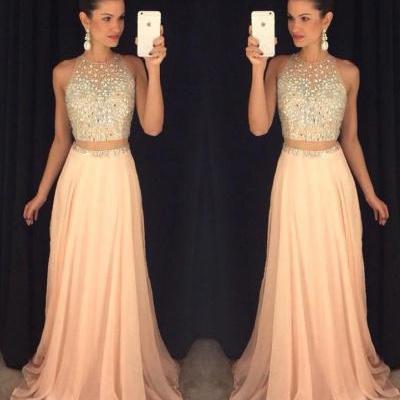 Custom Size Beaded Chiffon A-line Evening Dresses 2016 New Prom Gowns