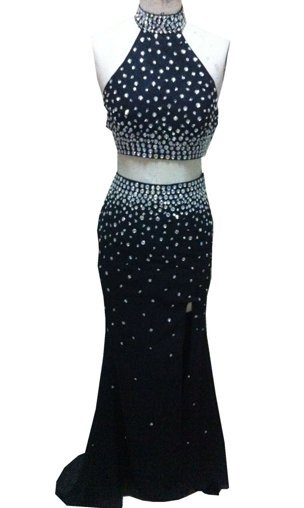 Gary Beading High Neck Two Piece Prom Dress
