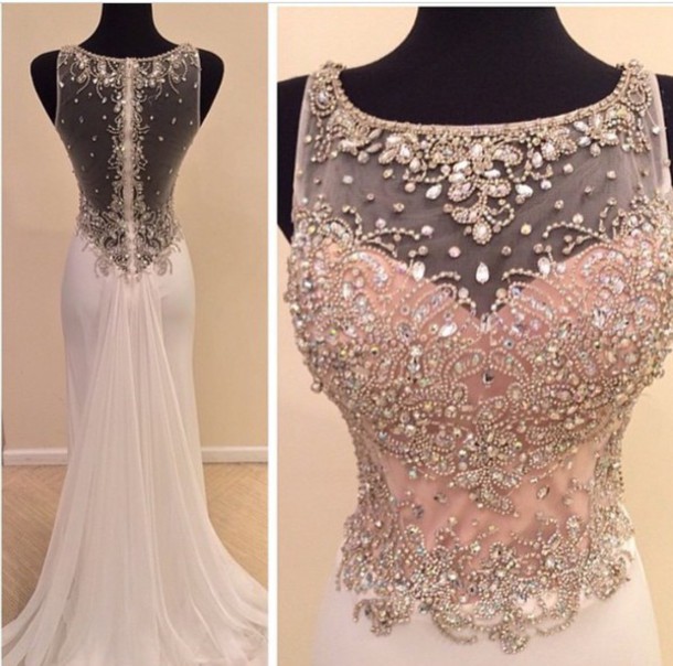 Dreamdresses 2016 Long Evening Dresses ,crewneck Crystals Mermaid Chiffon Evening Prom Gowns,custom Made Pagaent Gowns