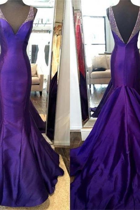 Plunge White Sequined Mermaid Long Prom Dress, Slit Evening Gown GP283